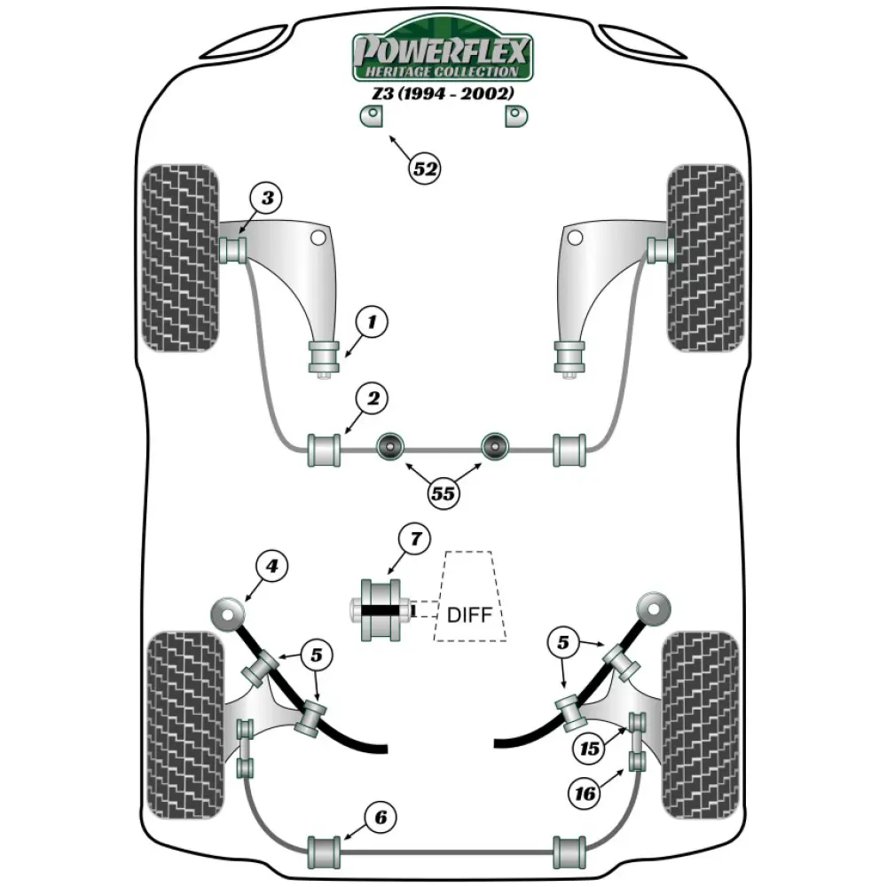 Powerflex BMW  Z3 incl. M (1994 - 2002)   Boccola di montaggio del differenziale posteriore Fig.7 (1) PFR5-300BLK - immagine 3