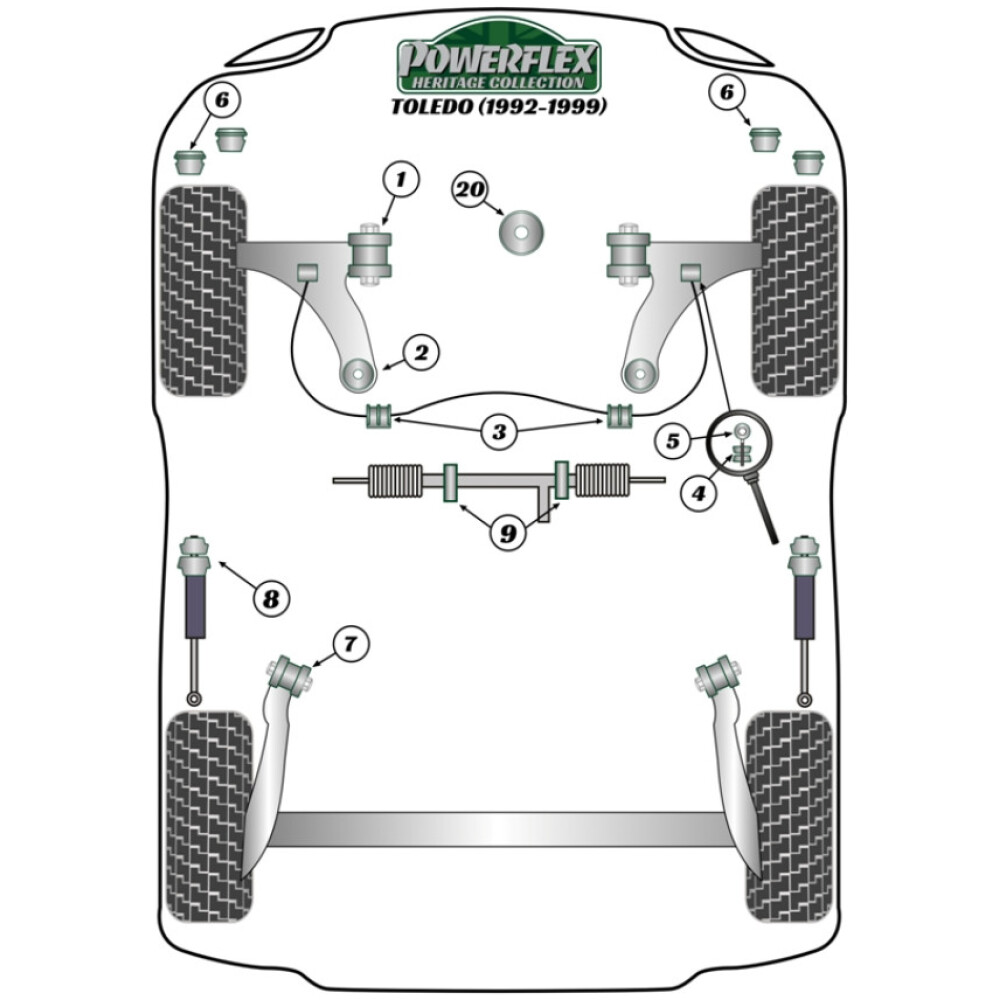 Powerflex Seat  Toledo MK1 1L (1992 - 1999)   Inserto supporto motore inferiore posteriore Fig.20 (1) PFF85-245BLK - immagine 3