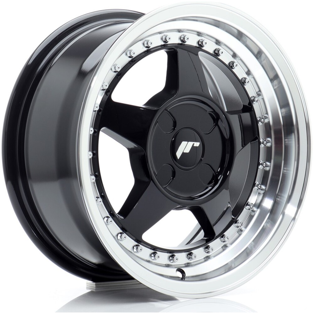 JR Wheels JR6 15x7 ET20-35 4H BLANK Gloss Black w/ Machined Lip